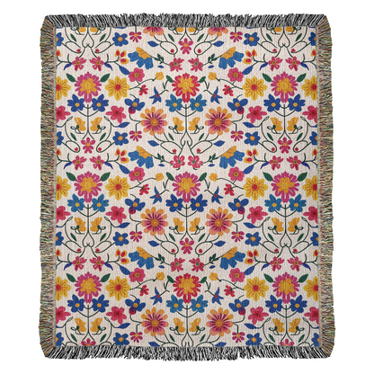 Mexican Floral Fiesta Pattern 020 - 50" x 60" Heirloom Woven Blanket