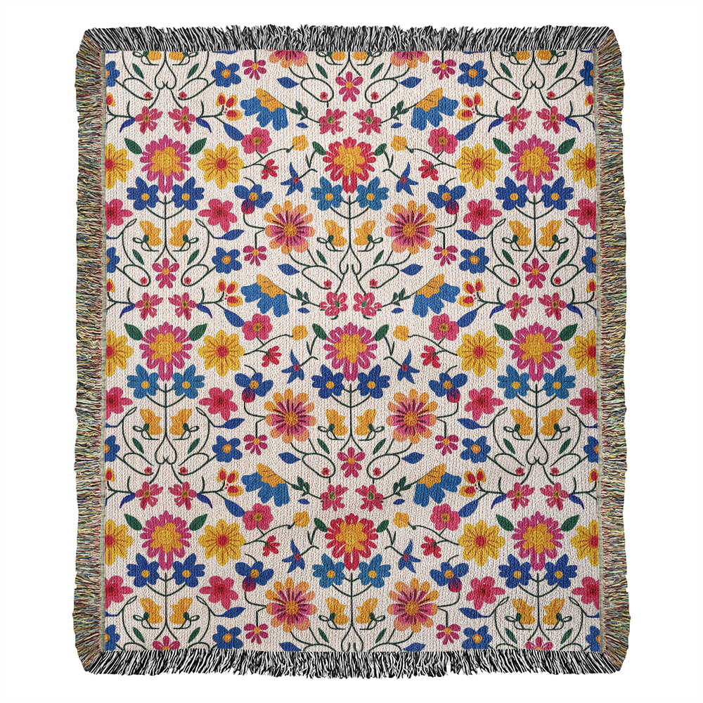Mexican Floral Fiesta Pattern 020 - 50" x 60" Heirloom Woven Blanket