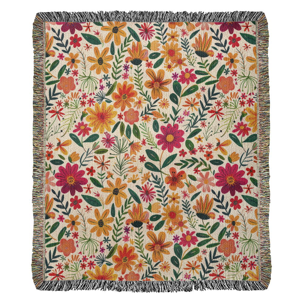 Mexican Floral Fiesta Pattern 004 - 50" x 60" Heirloom Woven Blanket