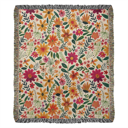 Mexican Floral Fiesta Pattern 004 - 50" x 60" Heirloom Woven Blanket