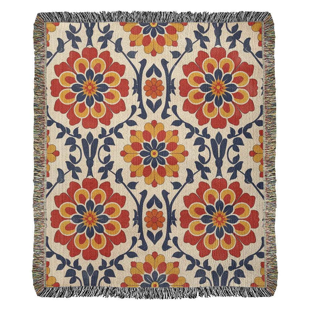 Mexican Floral Fiesta Pattern 047 - 50" x 60" Heirloom Woven Blanket