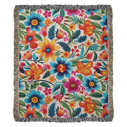 Mexican Floral Fiesta Pattern 050 - 50" x 60" Heirloom Woven Blanket