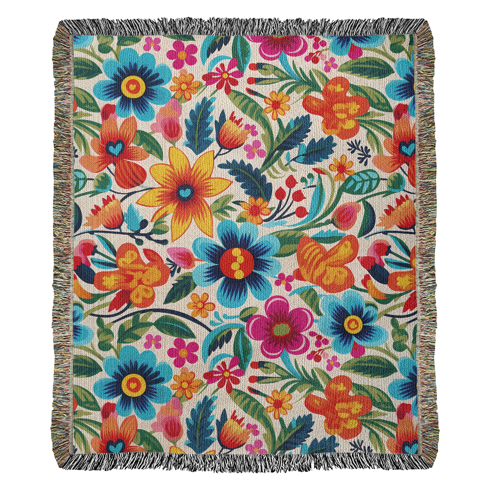 Mexican Floral Fiesta Pattern 050 - 50" x 60" Heirloom Woven Blanket