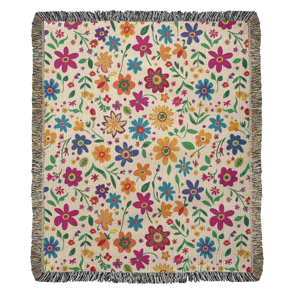 Mexican Floral Fiesta Pattern 005 - 50" x 60" Heirloom Woven Blanket