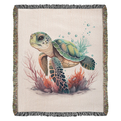 Cute Sea Turtle 013 - 50" x 60" Heirloom Woven Blanket