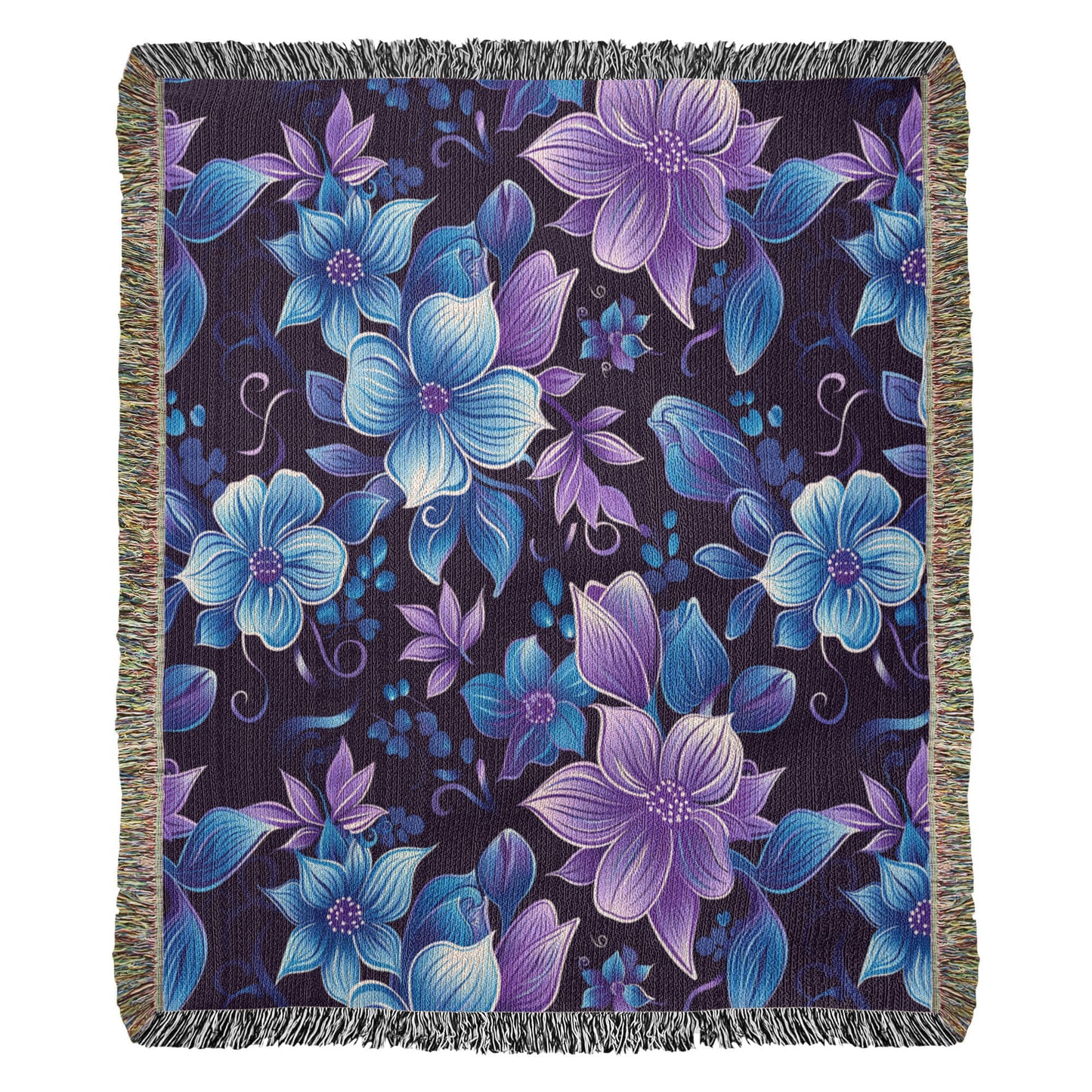 Blue And Purple Floral Pattern 021 - 50" x 60" Heirloom Woven Blanket