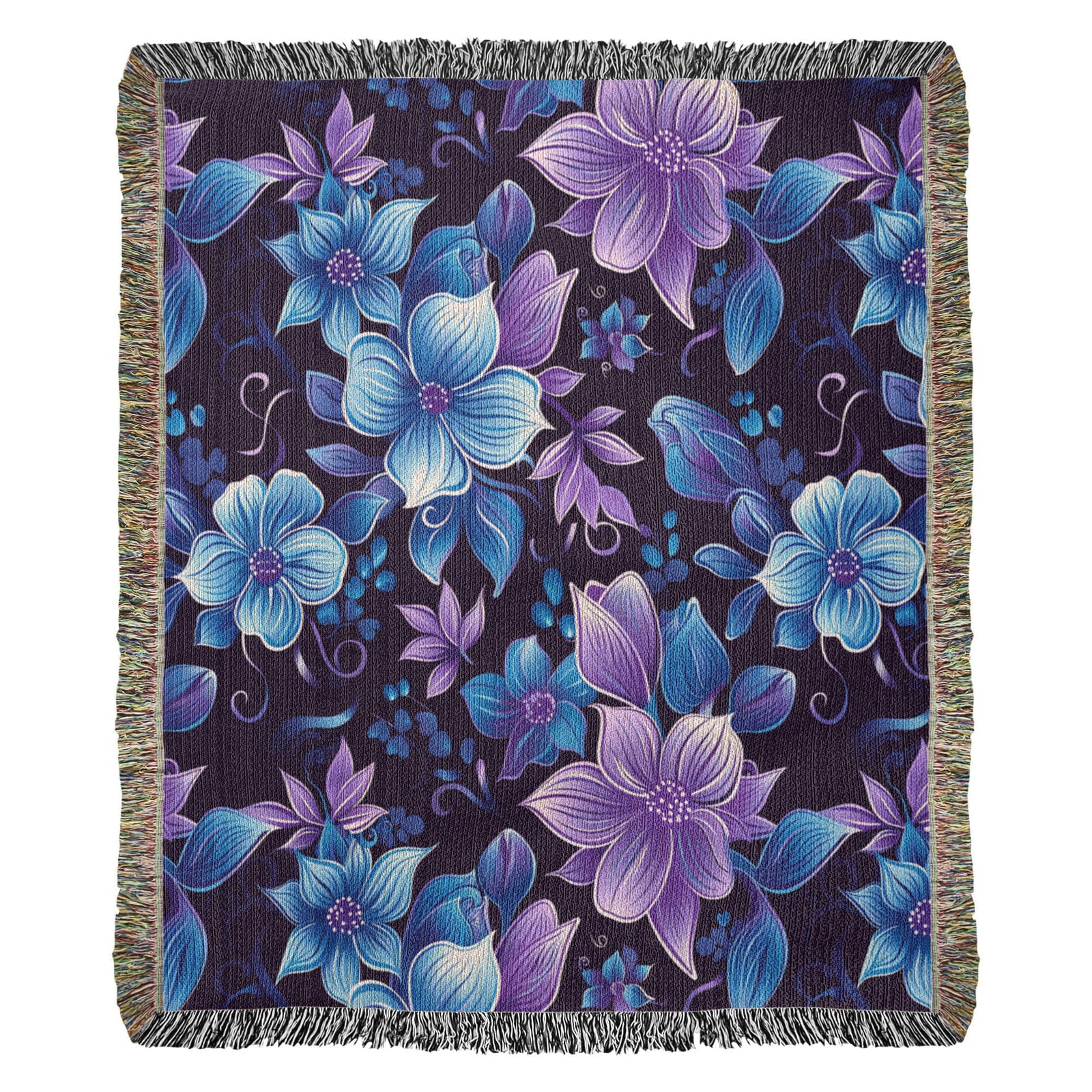 Blue And Purple Floral Pattern 021 - 50" x 60" Heirloom Woven Blanket