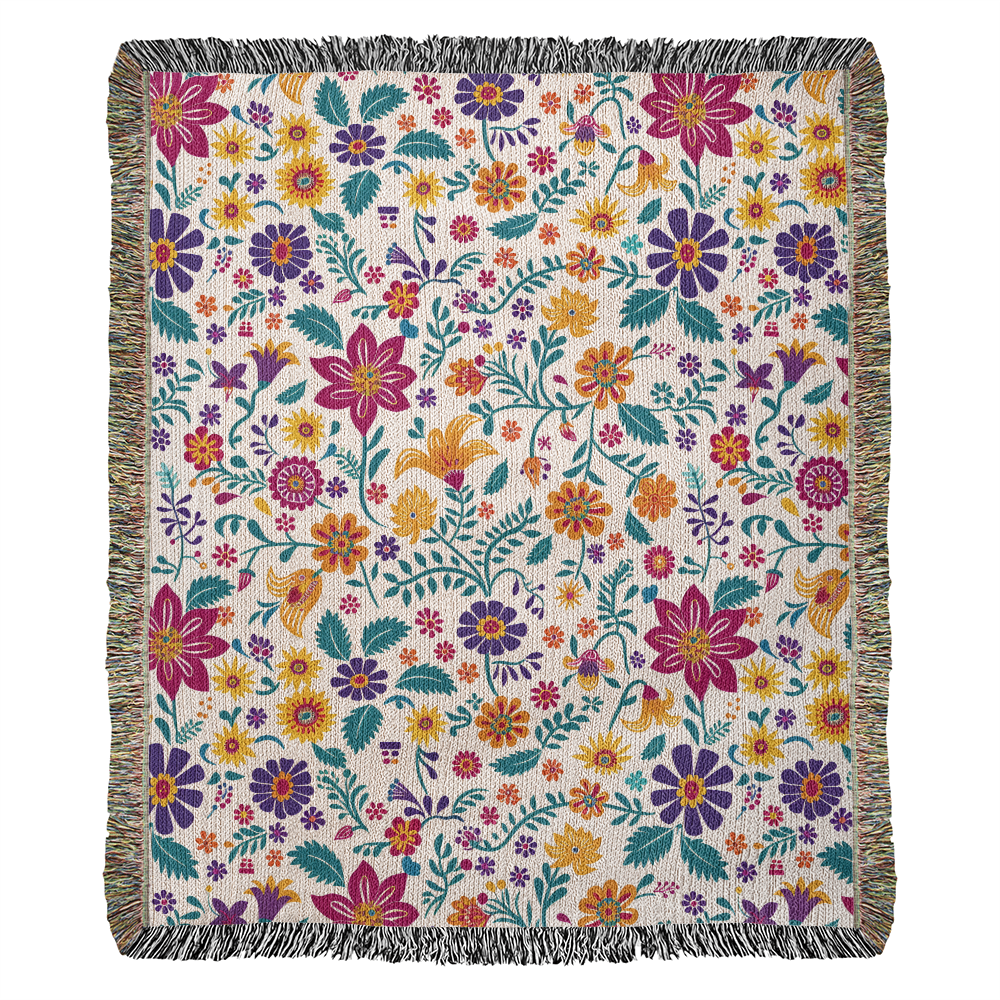 Mexican Floral Fiesta Pattern 013 - 50" x 60" Heirloom Woven Blanket