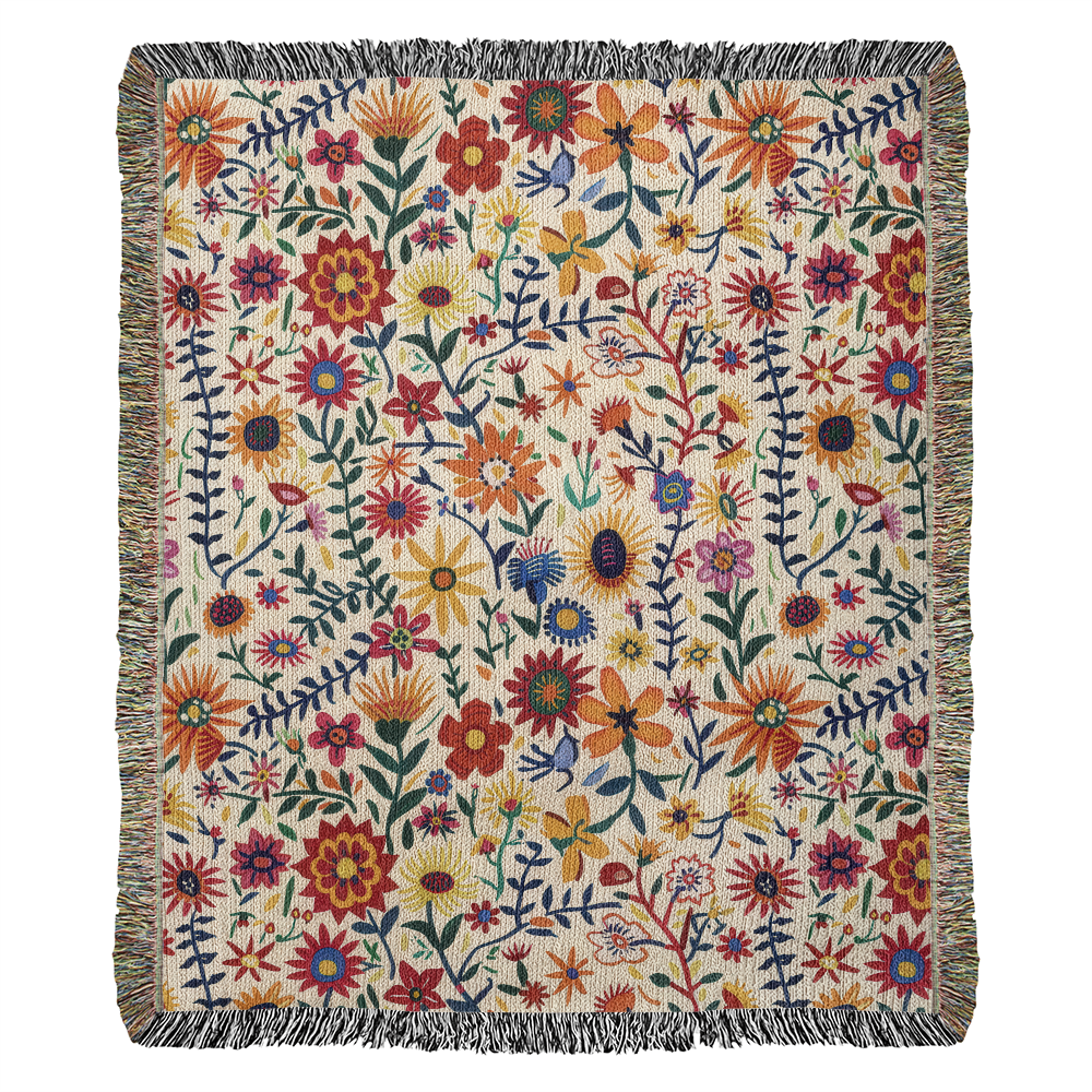 Mexican Floral Fiesta Pattern 011 - 50" x 60" Heirloom Woven Blanket