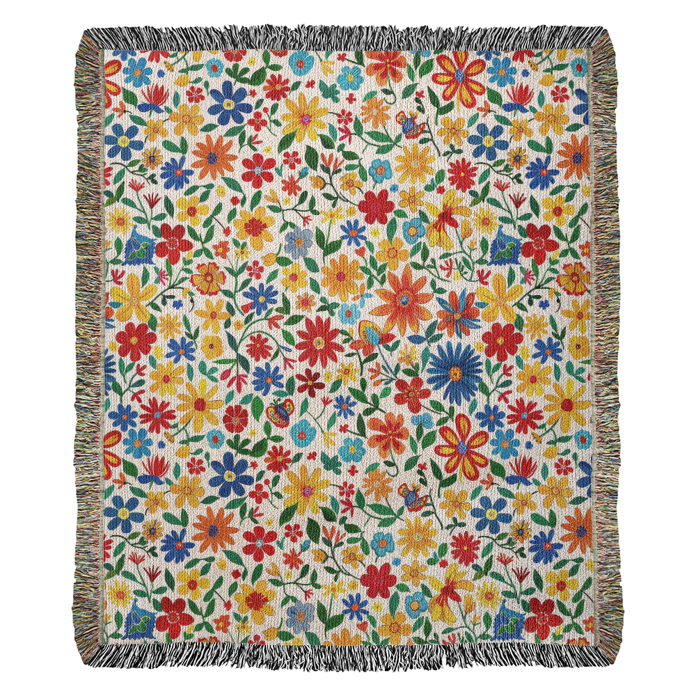 Mexican Floral Fiesta Pattern 009 - 50" x 60" Heirloom Woven Blanket