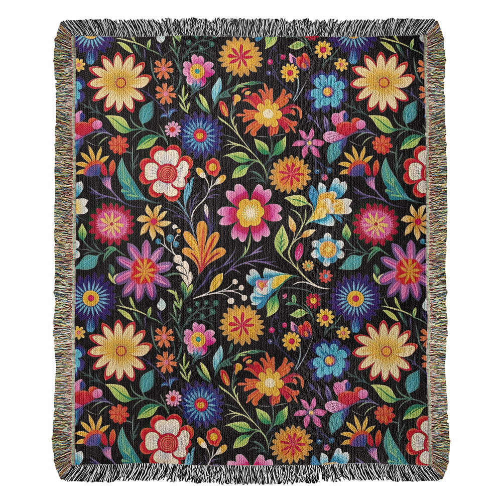 Mexican Floral Fiesta Pattern 028 - 50" x 60" Heirloom Woven Blanket