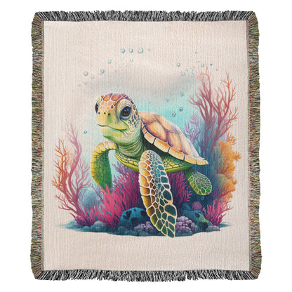 Cute Sea Turtle 006 - 50" x 60" Heirloom Woven Blanket