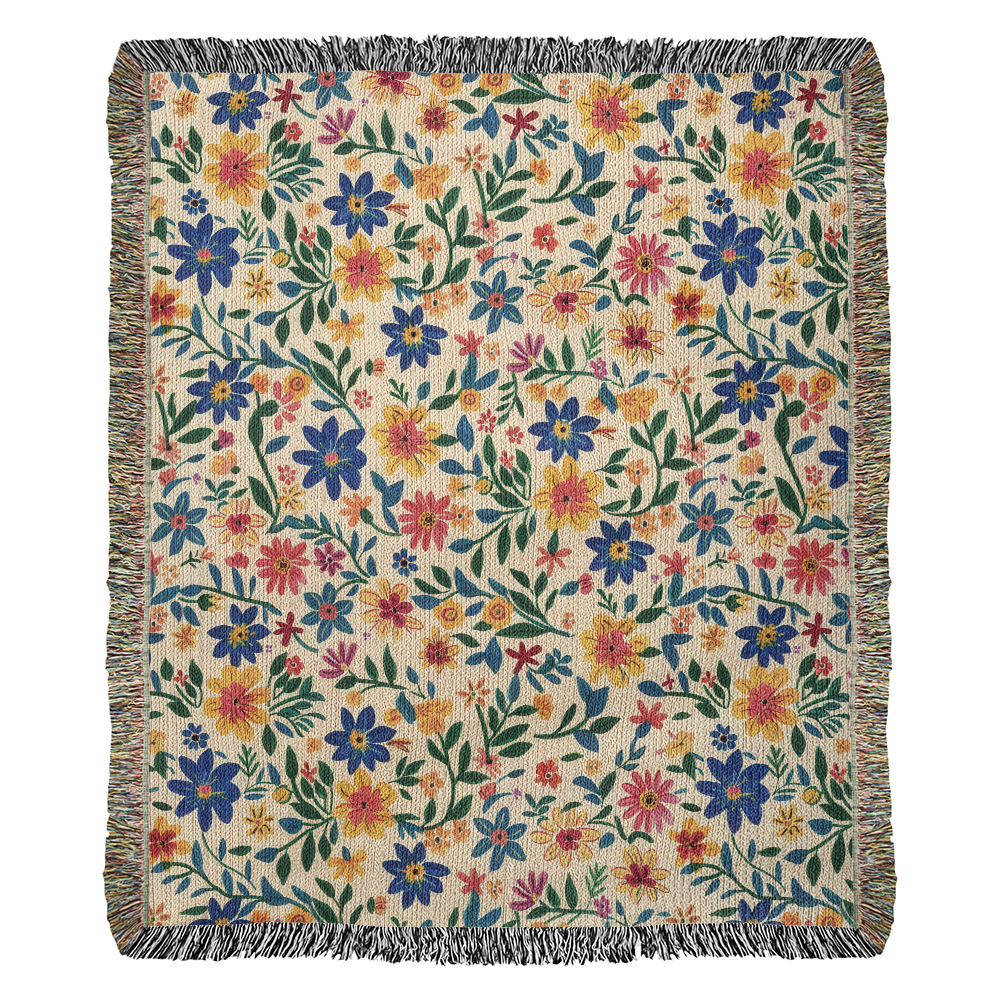 Mexican Floral Fiesta Pattern 006 - 50" x 60" Heirloom Woven Blanket
