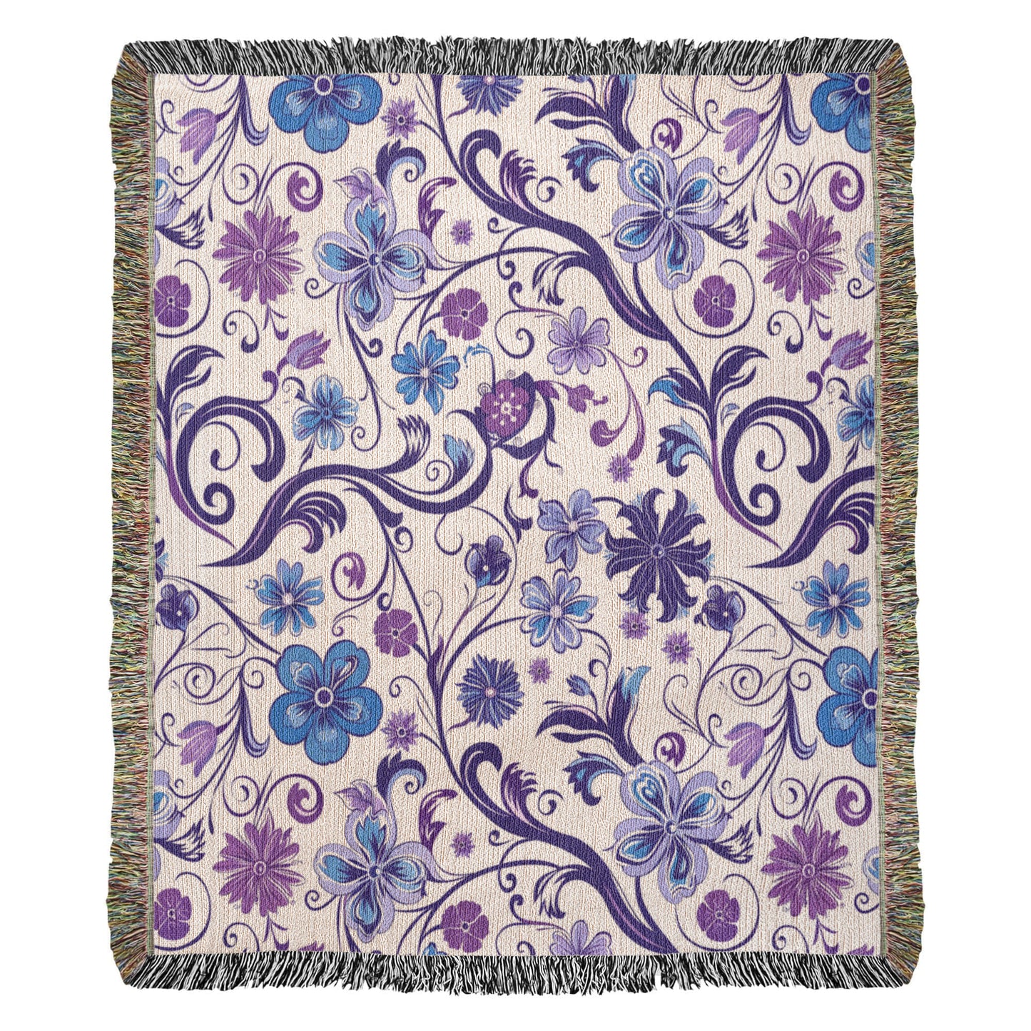 Blue And Purple Floral Pattern 027 - 50" x 60" Heirloom Woven Blanket