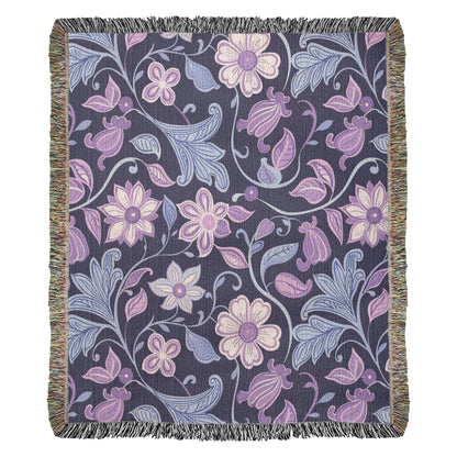 Blue And Purple Floral Pattern 008 - 50" x 60" Heirloom Woven Blanket