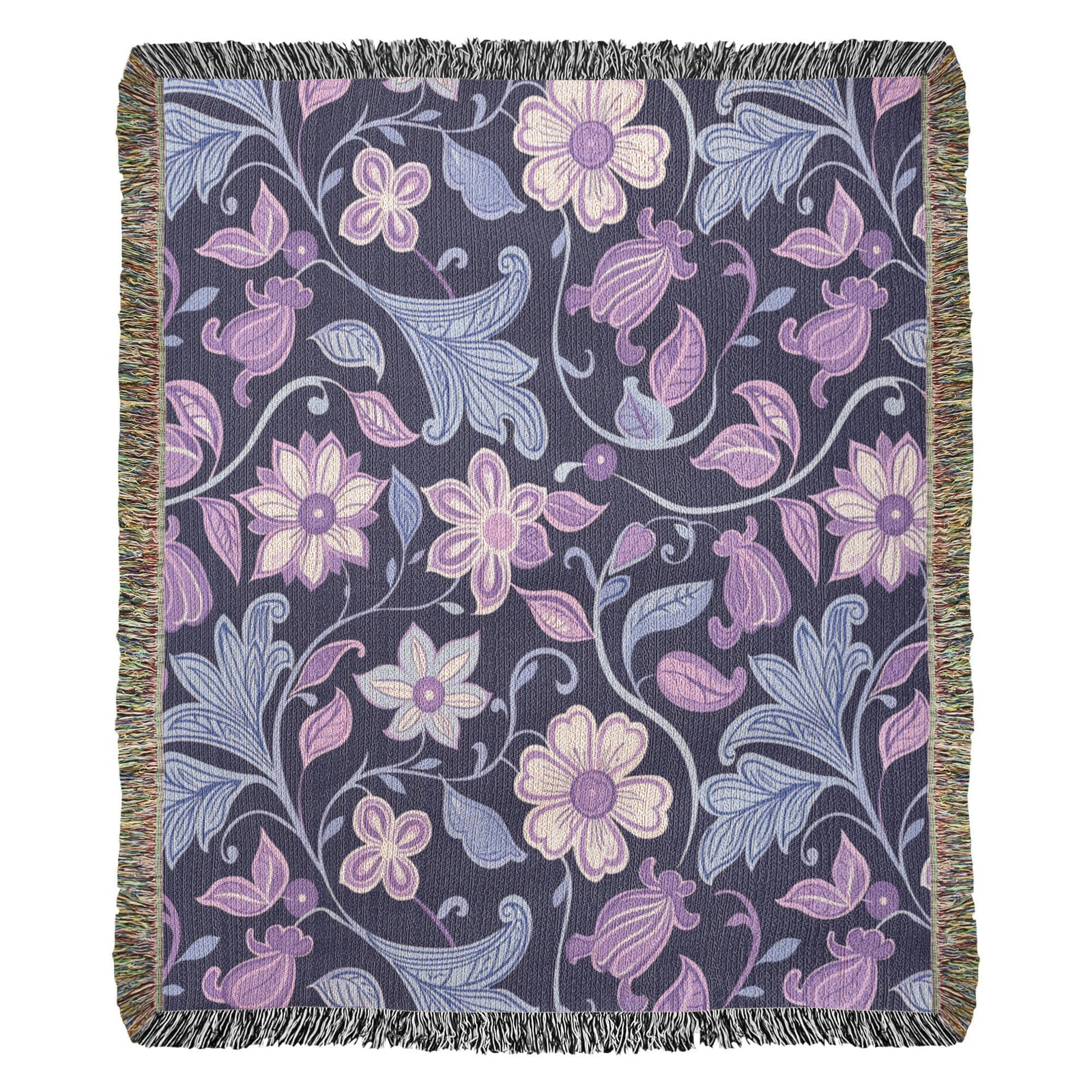 Blue And Purple Floral Pattern 008 - 50" x 60" Heirloom Woven Blanket