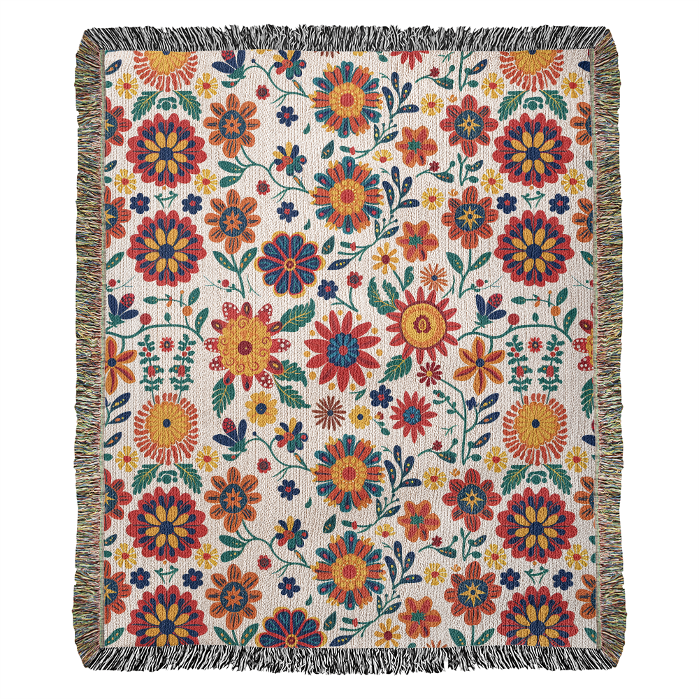 Mexican Floral Fiesta Pattern 026 - 50" x 60" Heirloom Woven Blanket