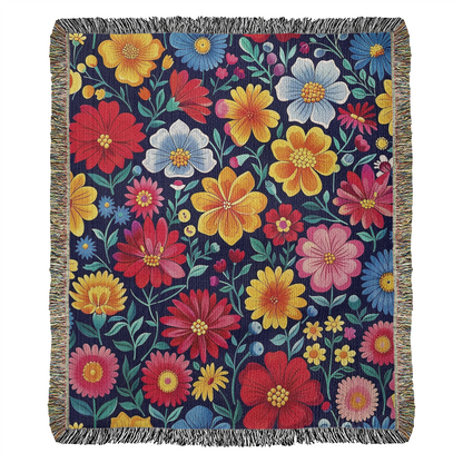 Mexican Floral Fiesta Pattern 048 - 50" x 60" Heirloom Woven Blanket