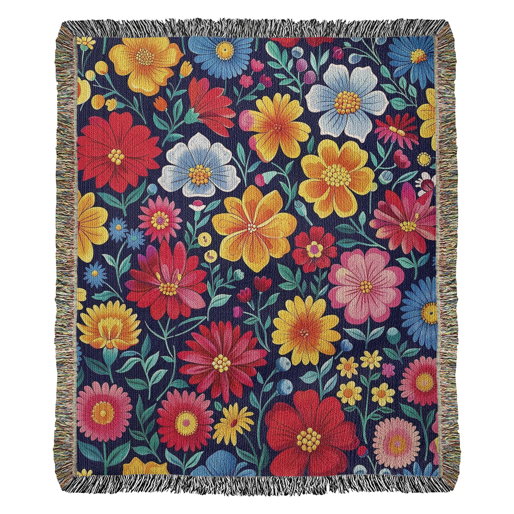 Mexican Floral Fiesta Pattern 048 - 50" x 60" Heirloom Woven Blanket
