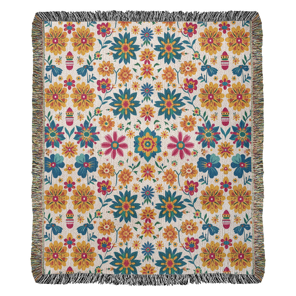 Mexican Floral Fiesta Pattern 025 - 50" x 60" Heirloom Woven Blanket