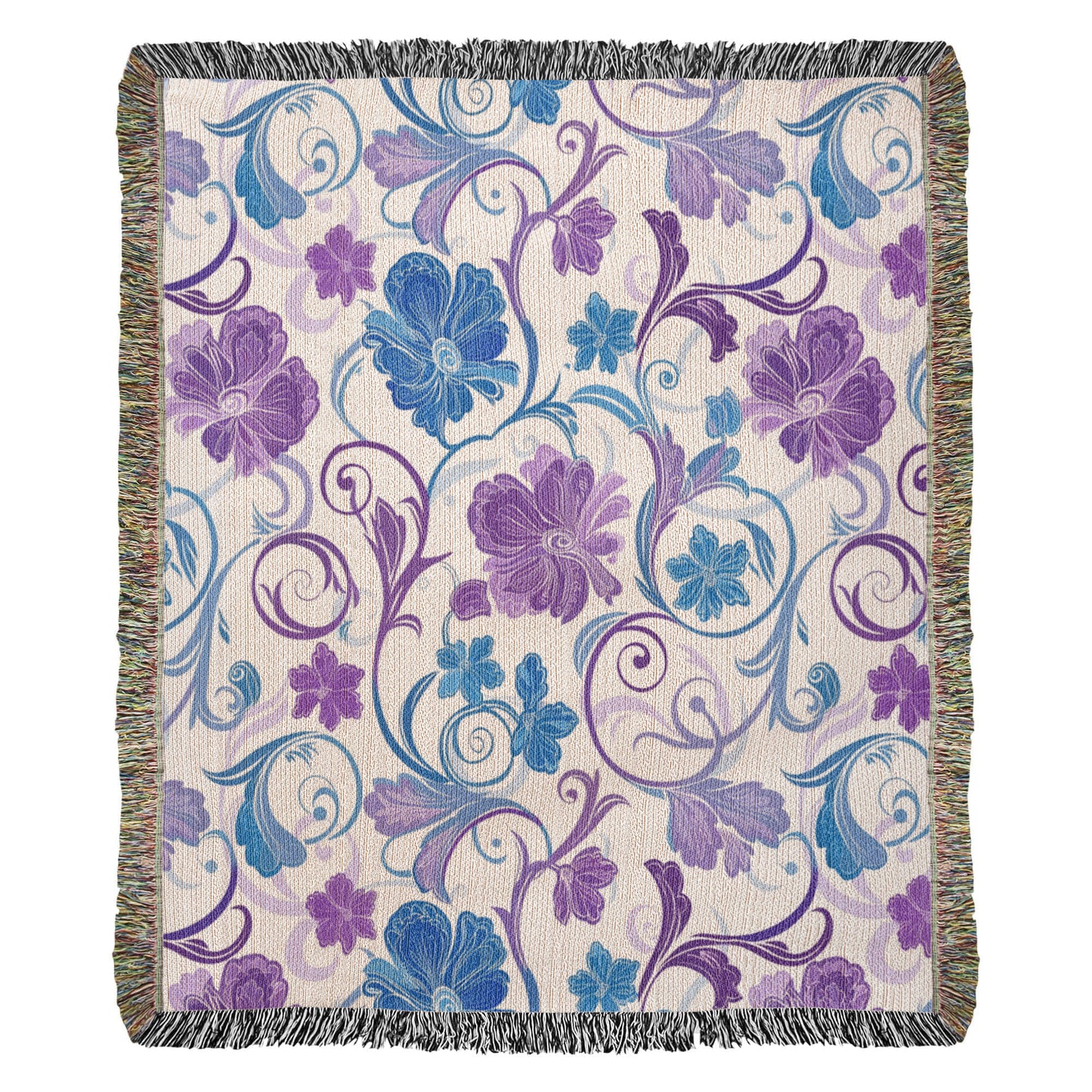 Blue And Purple Floral Pattern 016 - 50" x 60" Heirloom Woven Blanket