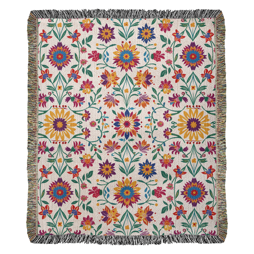 Mexican Floral Fiesta Pattern 027 - 50" x 60" Heirloom Woven Blanket