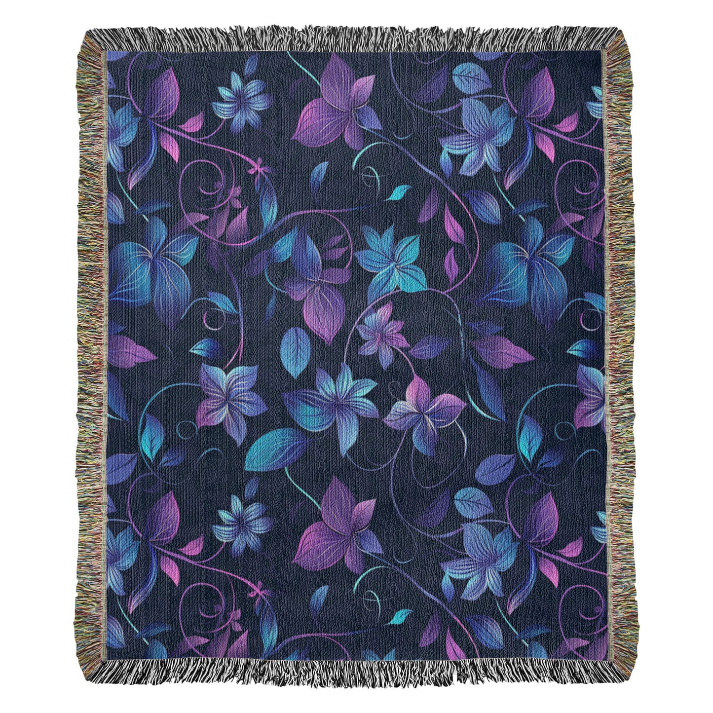 Blue And Purple Floral Pattern 002 - 50" x 60" Heirloom Woven Blanket