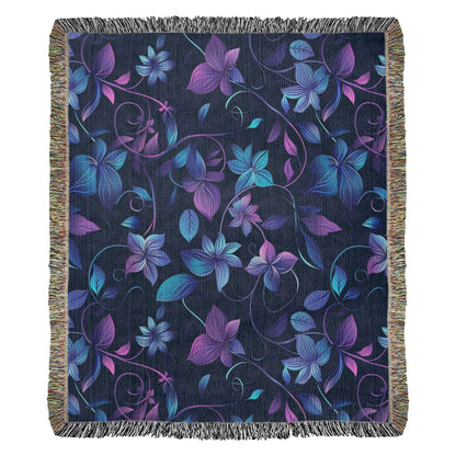 Blue And Purple Floral Pattern 002 - 50" x 60" Heirloom Woven Blanket