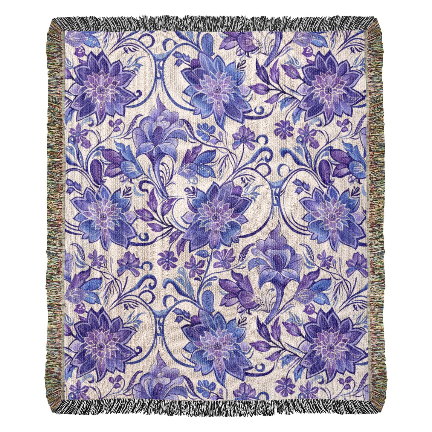 Blue And Purple Floral Pattern 004 - 50" x 60" Heirloom Woven Blanket