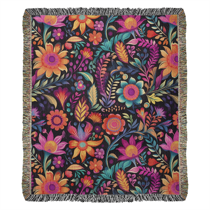 Mexican Floral Fiesta Pattern 059 - 50" x 60" Heirloom Woven Blanket