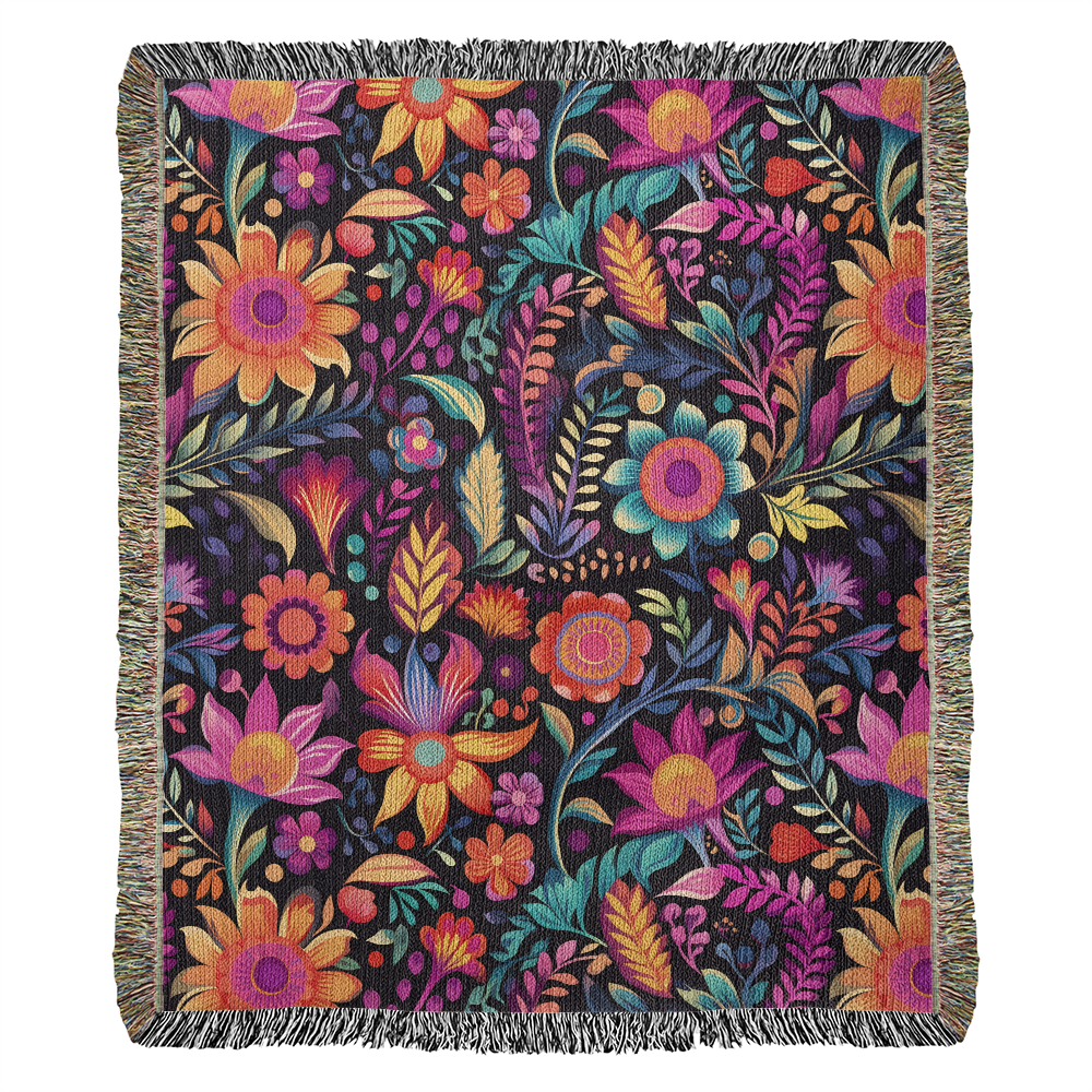 Mexican Floral Fiesta Pattern 059 - 50" x 60" Heirloom Woven Blanket