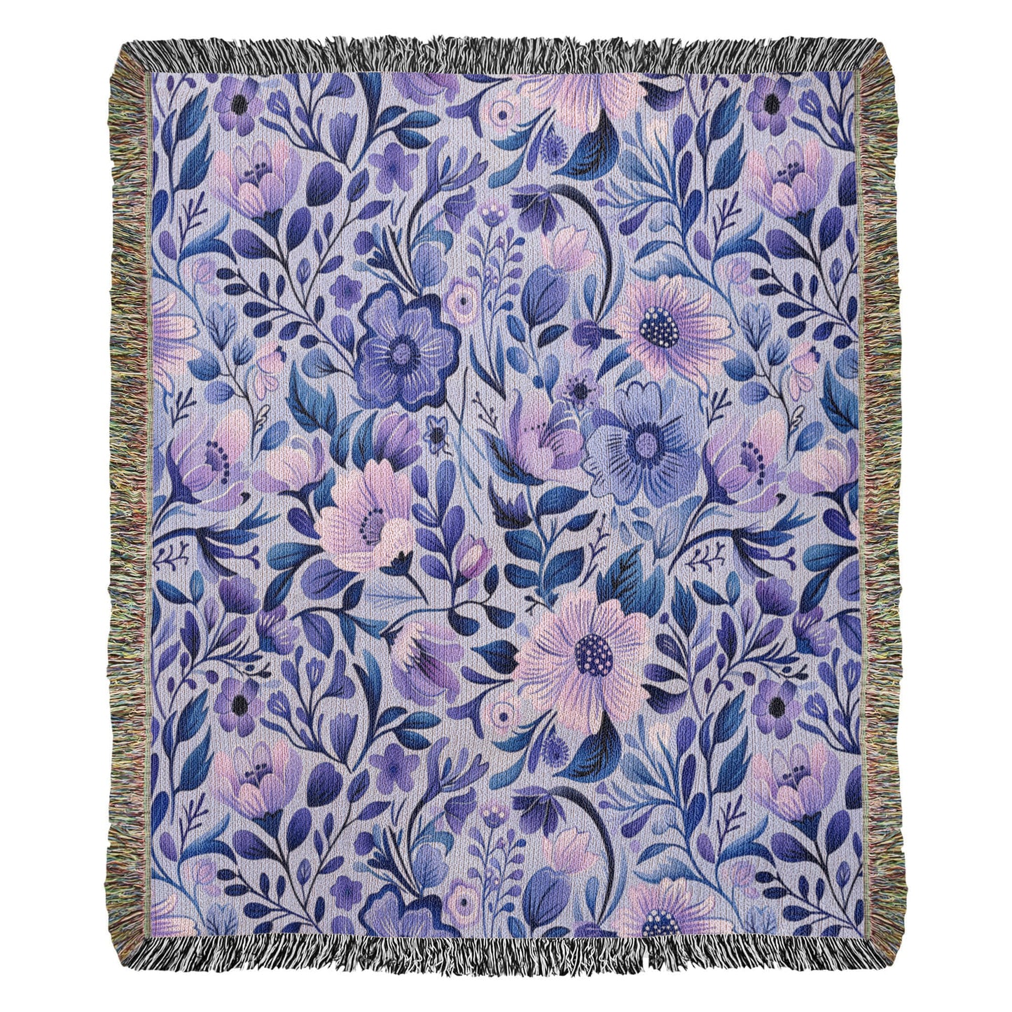 Blue And Purple Floral Pattern 017 - 50" x 60" Heirloom Woven Blanket