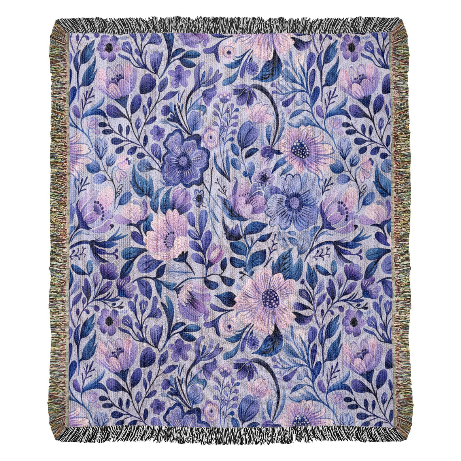 Blue And Purple Floral Pattern 017 - 50" x 60" Heirloom Woven Blanket