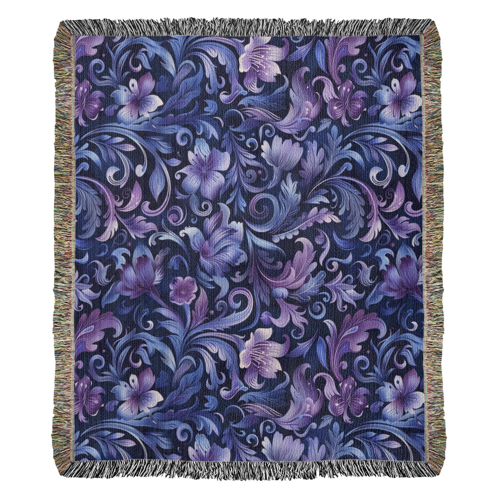 Blue And Purple Floral Pattern 023 - 50" x 60" Heirloom Woven Blanket