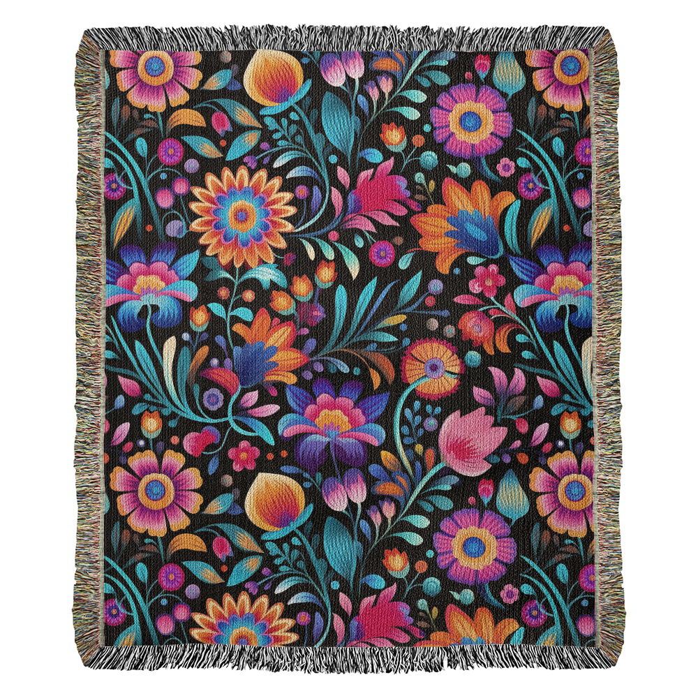 Mexican Floral Fiesta Pattern 057 - 50" x 60" Heirloom Woven Blanket