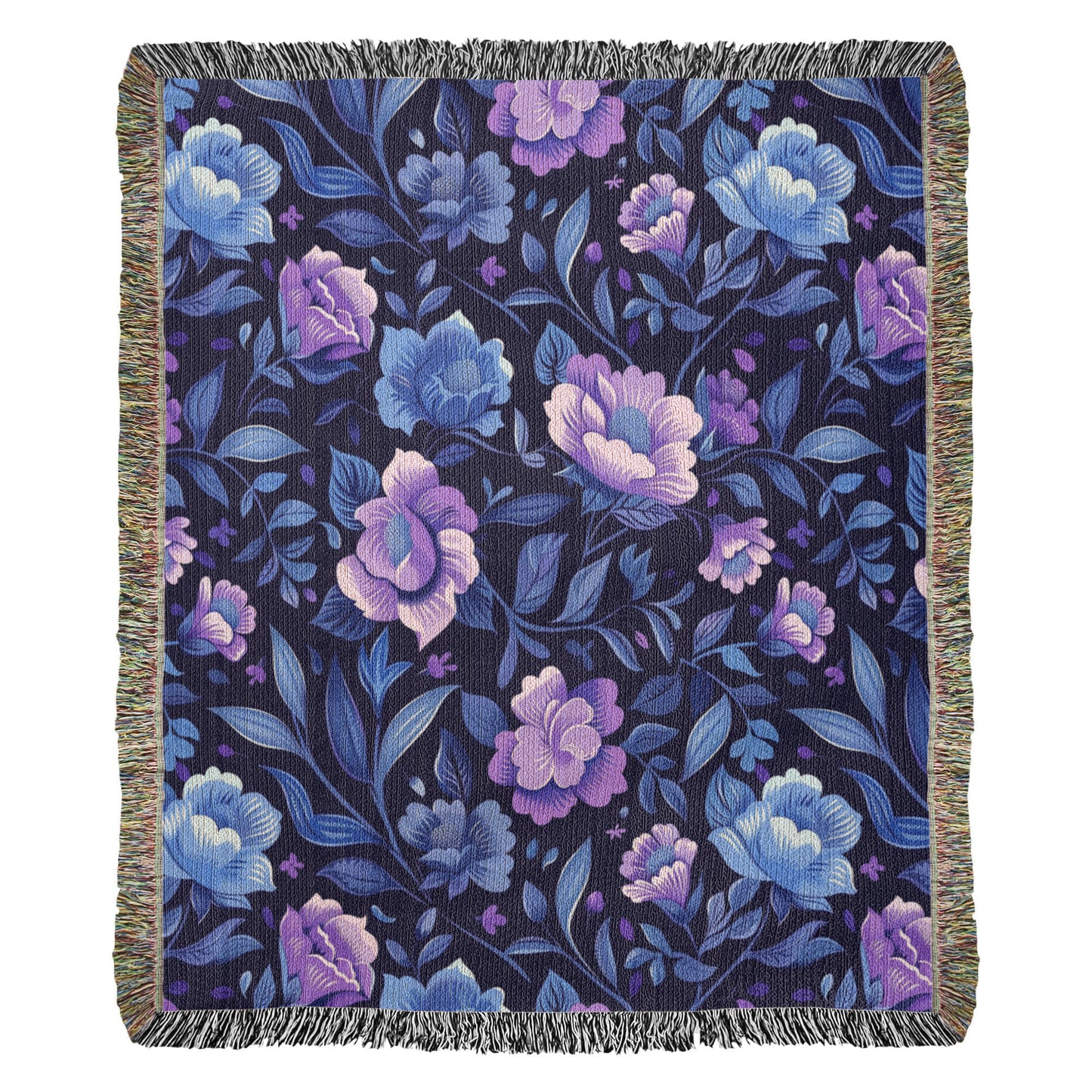 Blue And Purple Floral Pattern 007 - 50" x 60" Heirloom Woven Blanket