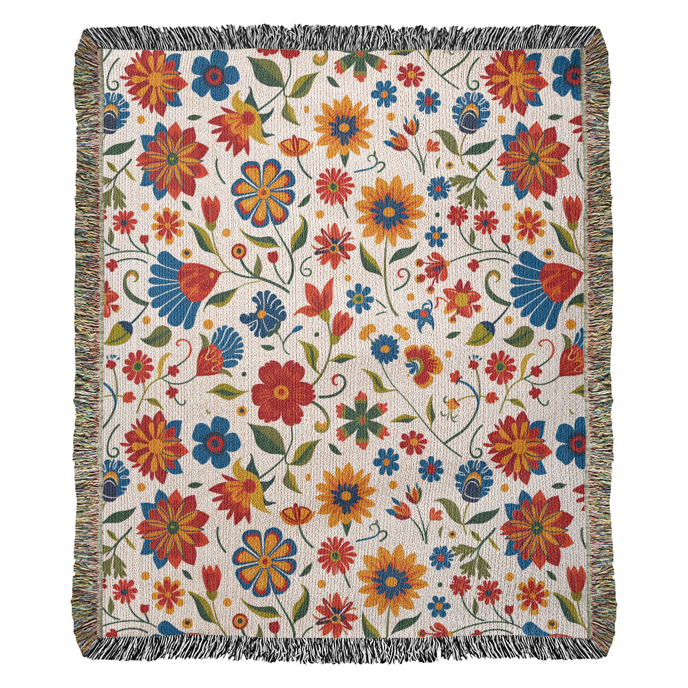 Mexican Floral Fiesta Pattern 014 - 50" x 60" Heirloom Woven Blanket