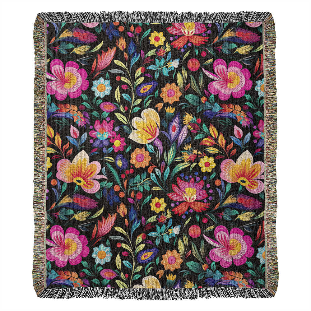 Mexican Floral Fiesta Pattern 031 - 50" x 60" Heirloom Woven Blanket