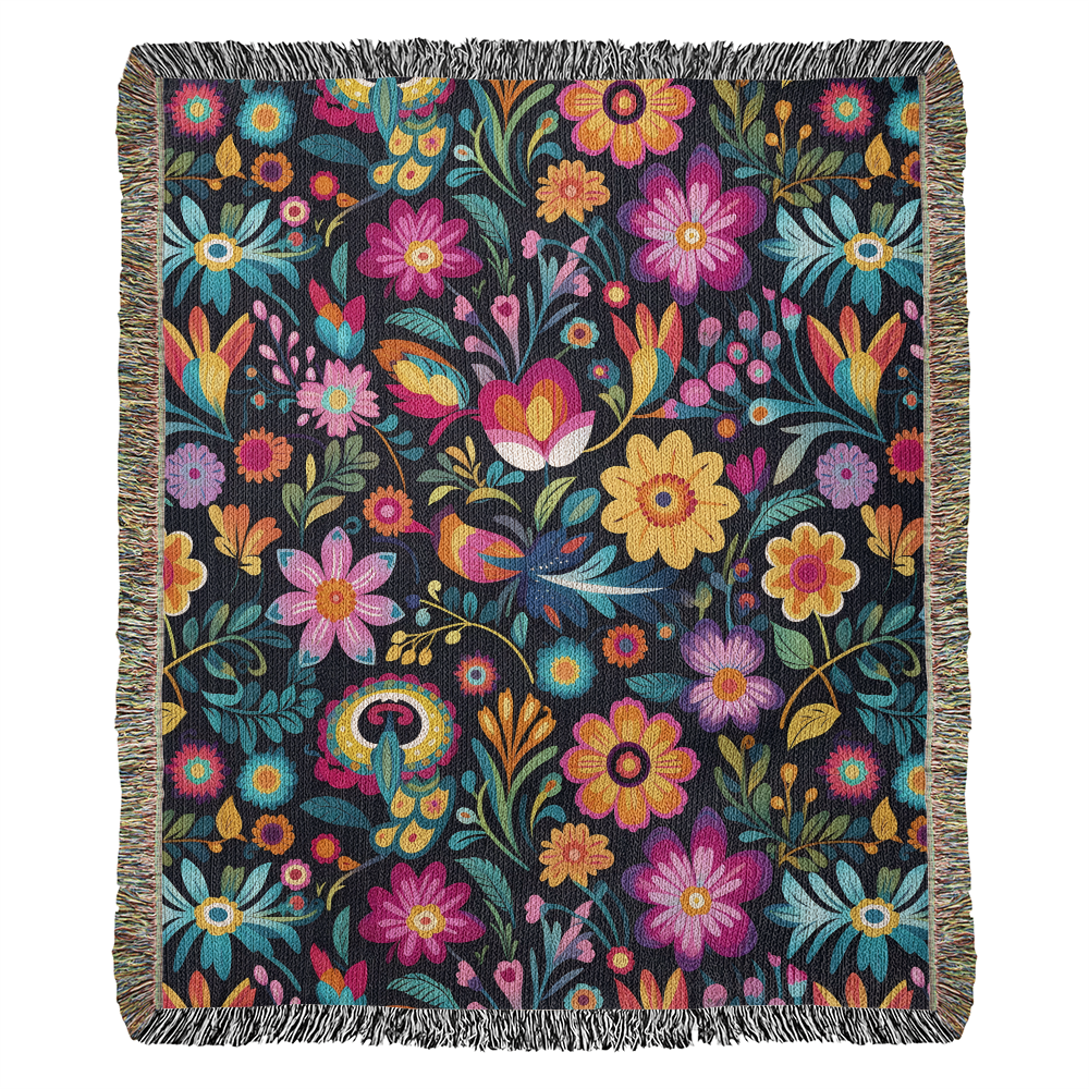 Mexican Floral Fiesta Pattern 055 - 50" x 60" Heirloom Woven Blanket