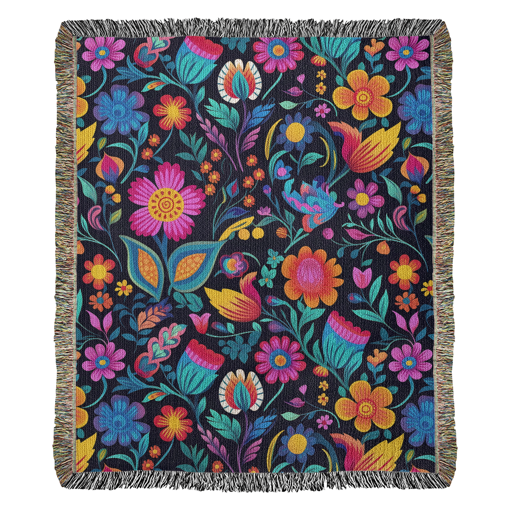 Mexican Floral Fiesta Pattern 049 - 50" x 60" Heirloom Woven Blanket