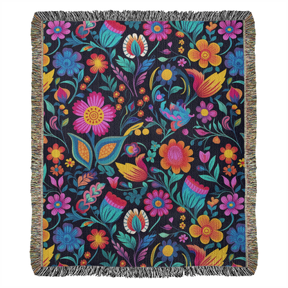 Mexican Floral Fiesta Pattern 049 - 50" x 60" Heirloom Woven Blanket