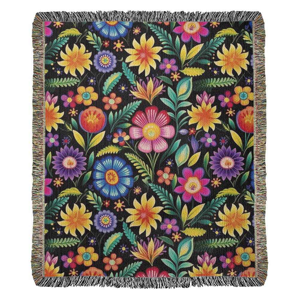 Mexican Floral Fiesta Pattern 029 - 50" x 60" Heirloom Woven Blanket