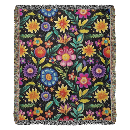 Mexican Floral Fiesta Pattern 029 - 50" x 60" Heirloom Woven Blanket