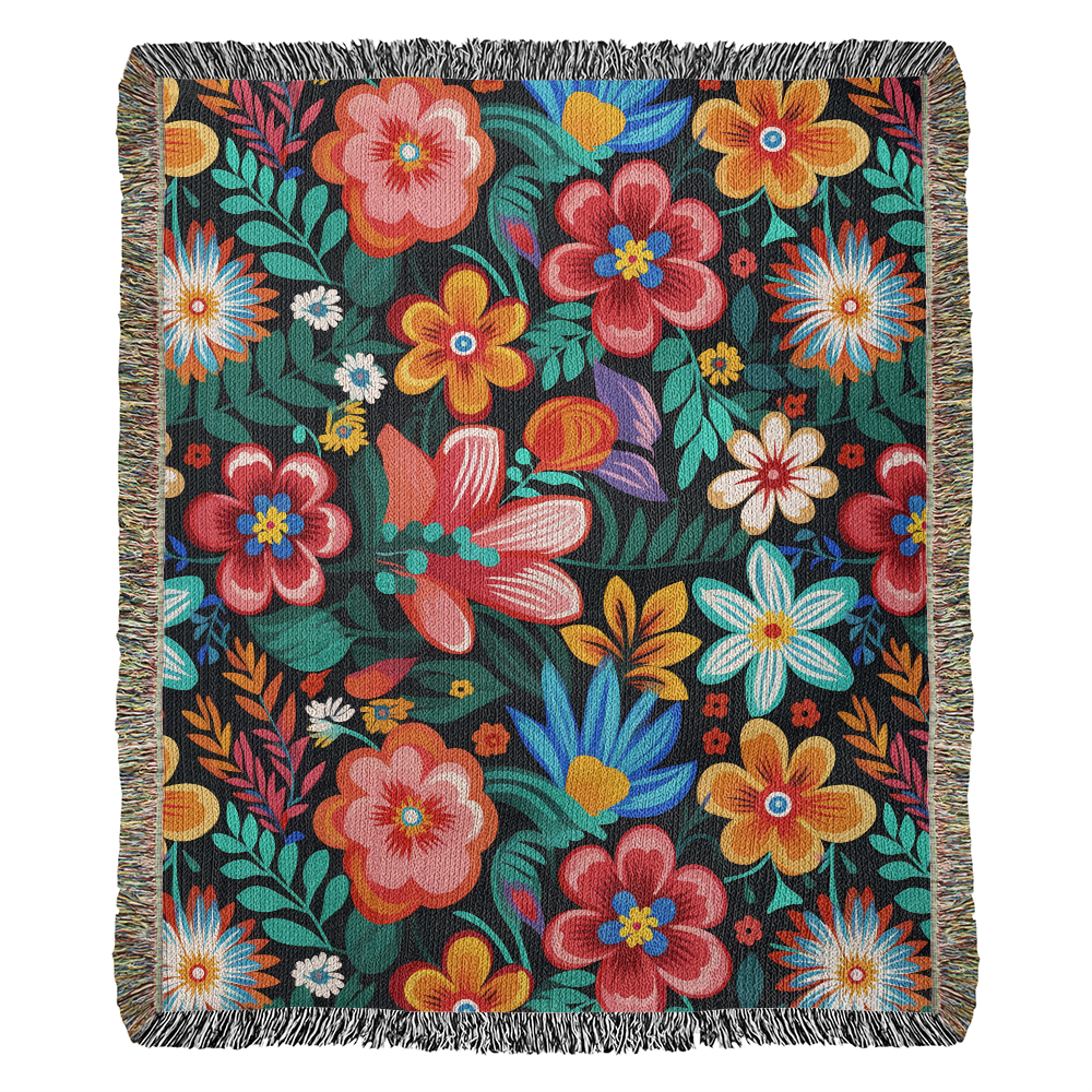 Mexican Floral Fiesta Pattern 054 - 50" x 60" Heirloom Woven Blanket