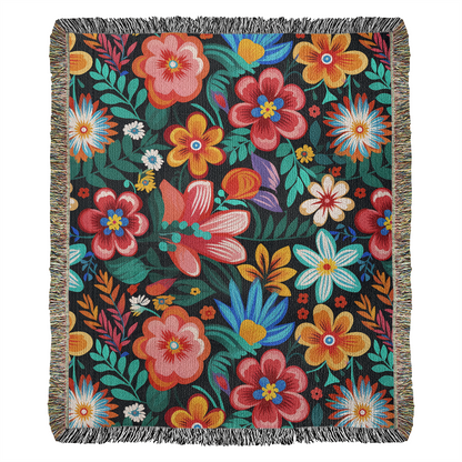 Mexican Floral Fiesta Pattern 054 - 50" x 60" Heirloom Woven Blanket