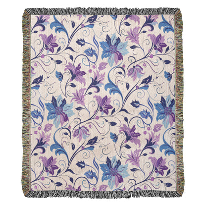 Blue And Purple Floral Pattern 022 - 50" x 60" Heirloom Woven Blanket