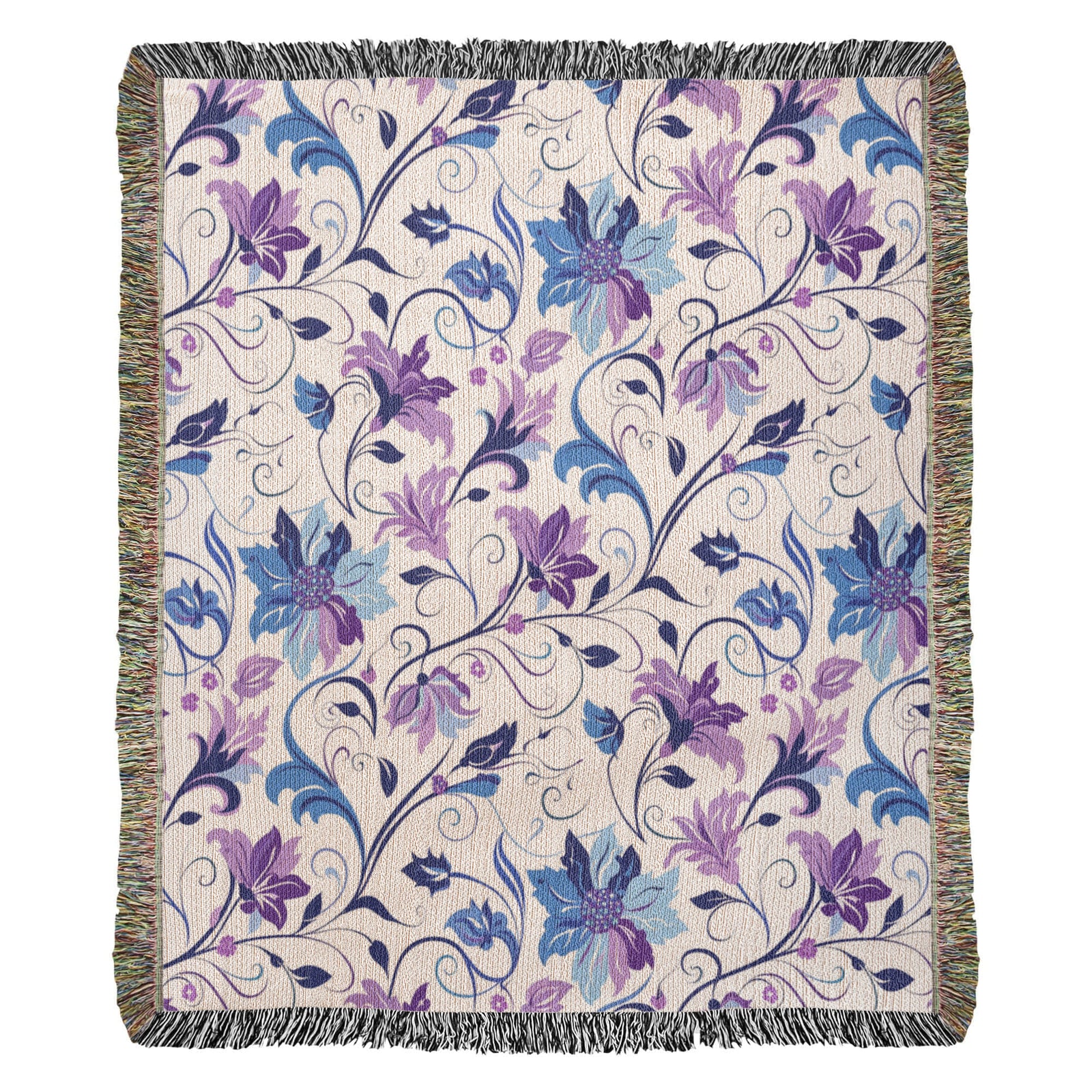 Blue And Purple Floral Pattern 022 - 50" x 60" Heirloom Woven Blanket