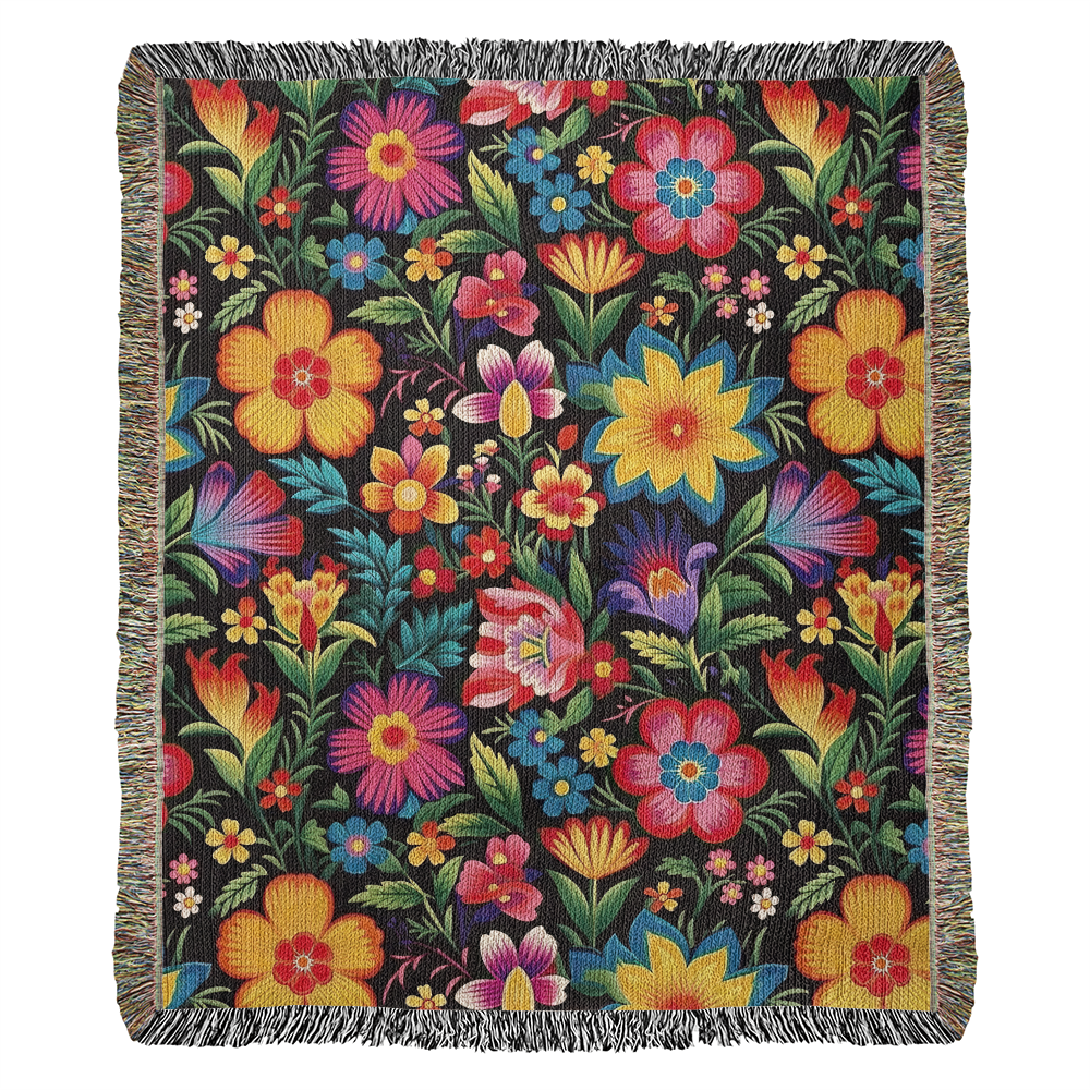 Mexican Floral Fiesta Pattern 030 - 50" x 60" Heirloom Woven Blanket