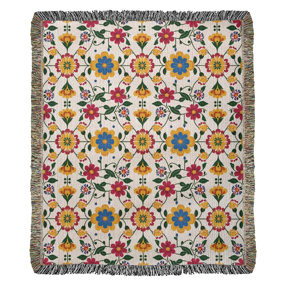Mexican Floral Fiesta Pattern 018 - 50" x 60" Heirloom Woven Blanket