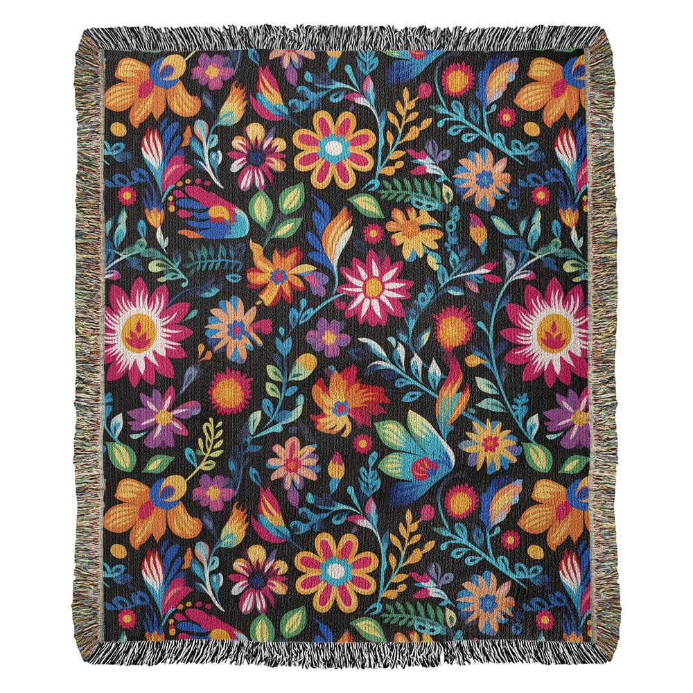 Mexican Floral Fiesta Pattern 053 - 50" x 60" Heirloom Woven Blanket